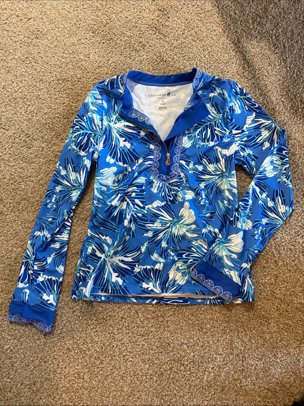 NWOT Caribbean Joe Blue Floral Long-Sleeve Rash Guard
